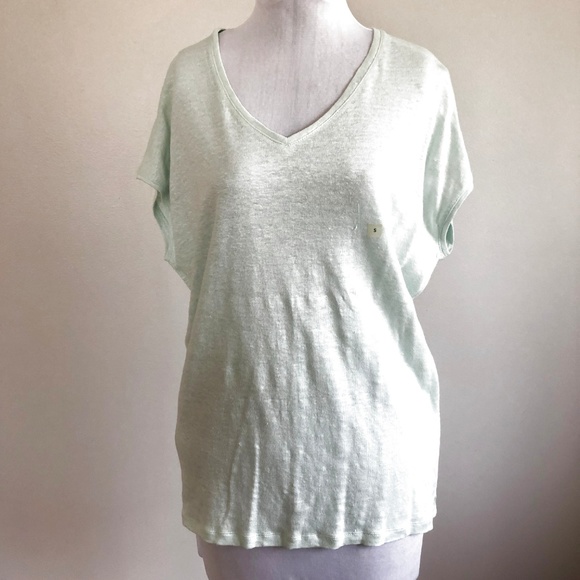 Aqua Linen V Neck Short Sleeve Tunic Top NWOT S - Picture 2 of 5